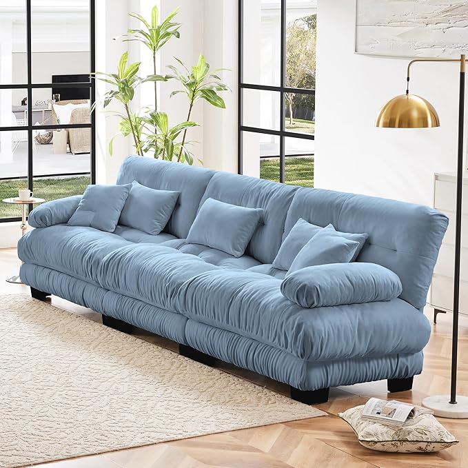 Modular Sectional Sofa, Comfy Cloud Couch 3 Seater Couch, Sectional Couches for Living Room, Modern Chenille Oversized Couches for Bedroom, Sleeper Deep Seat Sofa with Throw Pillows, Blue-Ruum Studio Home