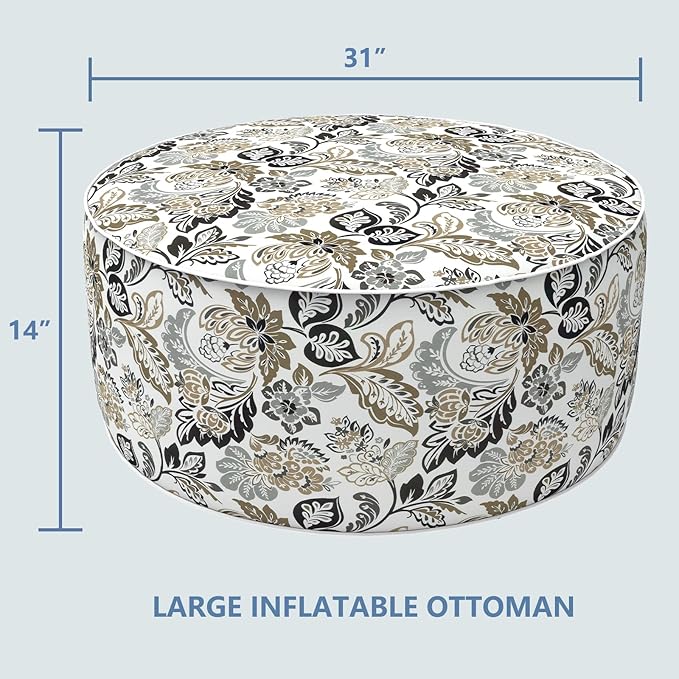 LVTXIII Outdoor Inflatable Ottoman, Fade-Resistant Round Footrest Stool D31”x H14”, Portable Patio Pouf for Garden Camping or Home Use, Dailey Tan-Ruum Studio Home