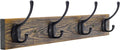 IBosins Wall Mounted Coat Rack, Entryway Hanging , Metal Wood Rack with 4 Black Literary Rustic Hooks Rail for Scarf, Bag, Towel, Key, Cap, Cup, Hat (Brown)-Ruum Studio Home