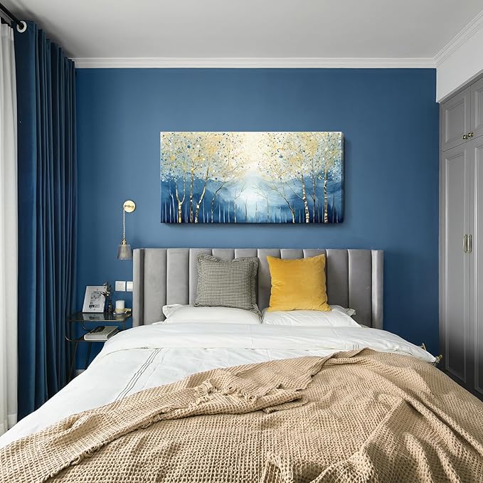 amatop Large Abstract Wall Art for Living Room Modern Tree of Life Canvas Art Print Nature-Inspired Navy Blue Wall Decor Landcape Artwork Birch Forest Picture Bedroom Office Dining Entryway 48x24 Inch-Ruum Studio Home