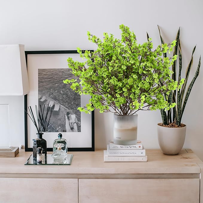 Sggvecsy 10 Pcs Babys Breath Artificial Flowers Gypsophila Bouquets Bulk Real Touch Fake Silk Flowers for Home Wedding DIY Floral Arrangement Kitchen Table Centerpiece Festival Decoration (Green)-Ruum Studio Home