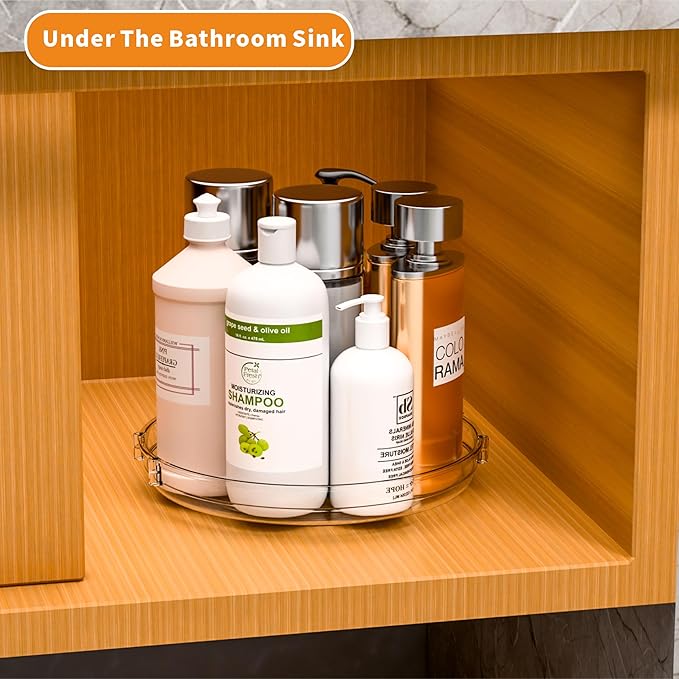 9.5" W Acrylic Clear Lazy Susan Turntable for Cabinet,Kitchen Countertop,Refrigerator and Pantry Organization Storage,1 Tier Small Spinning Organizer for Vitamin,Medicine,Spice Rack & Organization-Ruum Studio Home