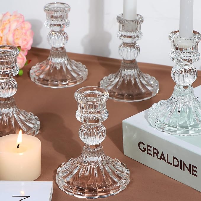 Candlestick Holders Set, 4" H Taper Candle Holders Bulk, 12Pcs Glass Candle Holders for Wedding, Festival, Party & Windowsill Decor-Ruum Studio Home