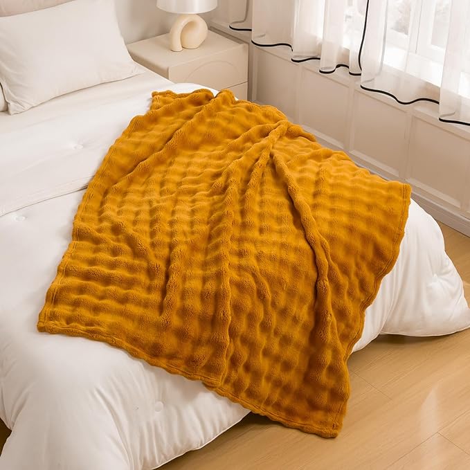YUSOKI Luxury 3D Bubble Throw Blanket 2lb,All Ages,Home Decoration, (Gold,50 * 60inches)-Ruum Studio Home