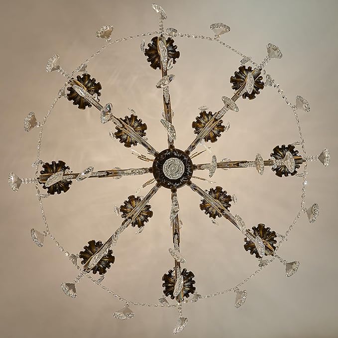 Vintage 8 Arms Crystal Chandelier Candle Light Fixture for Dining Room Living Room Bedroom Hallway Entryway Antique Gold Finish (34"-12 Lights)-Ruum Studio Home