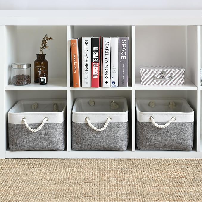 TheWarmHome Storage Basket for Organizing - 15.7x11.8x8.2 inch Large 3 Pack Collapsible Storage Bins for Shelves, Fabric Storage Cubes for Gift Closet Linen Organization (White & Grey)-Ruum Studio Home