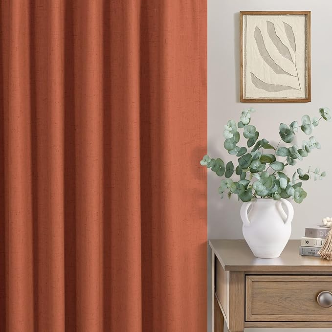 Patio Sliding Glass Doors Curtains 108 Inches Long 2 Panel Blackout Linen Textured Bohemian Autumn Fall Decorations Hippie Decorative Thermal Drapes for Summer Heat Light Blocking Black Out Terracotta-Ruum Studio Home
