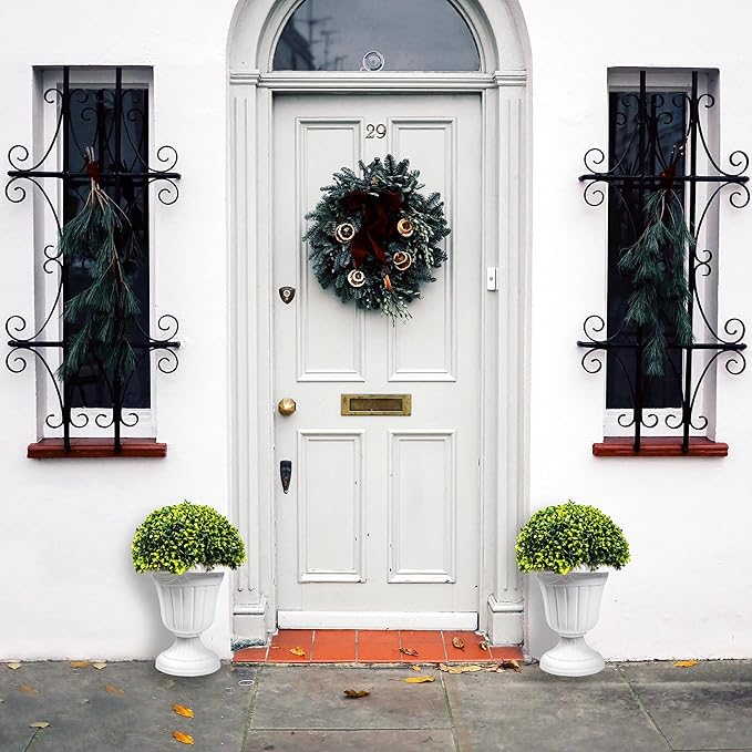 Sunnyglade 2 PCS 17" Artificial Plastic Boxwood Ball Tree, Faux Potted Decorative Topiary Plant, UV Resistant Fake Plant in Pot for Home Gate Indoor Outdoor Patio Office Decor-Ruum Studio Home