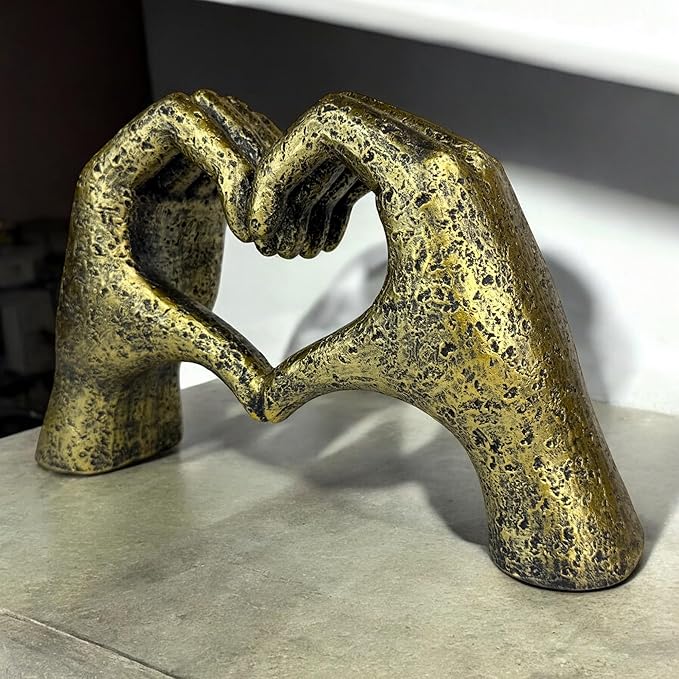 Top Brass Large Rustic Heart Hands Sculpture, 9 3/4” Resin Love Statue – Romantic Decor Accent for Shelf or Mantel – Perfect for Wedding, Valentine's Day or Anniversary (Weathered Bronze)-Ruum Studio Home
