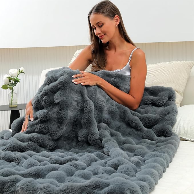 RYNGHIPY Faux Fur Blanket Double-Sided Thick Warm Blanket for Couch Soft Fluffy Furry Blankets for Sofa Chair (Dark Grey, 51''x63'')-Ruum Studio Home