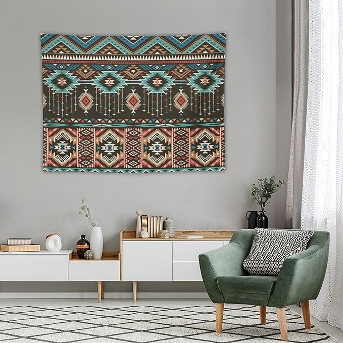 HZOHNAGO Aztec Tapestry Turquoise Blue and Brown and Native American Tribal Pattern Printed Wall Tapestry Wall Hanging for Bedroom Living Room Dorm 40" W x 30" H-Ruum Studio Home