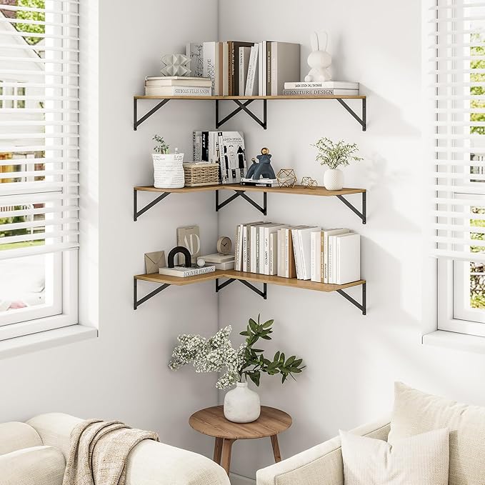 Heimlove Deep Floating Shelves for Wall, 12 Inch Deep Floating Shelves Set of 3, 16W x 12D Wood Wall Shelves, Wide Wood Shelves with Metal Bracket for Living Room, Kitchen, Office, Bedroom - Oak-Ruum Studio Home