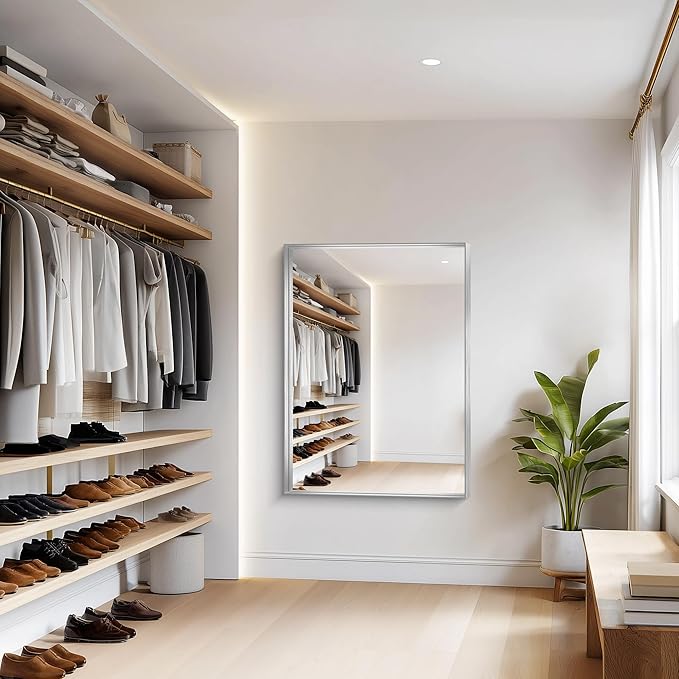 Silver Bathroom Mirror, 36x48 Inch Rectangular Deep Frame Mirror, Large Wall Mounted Bathroom Vanity Mirror Over Sink for Bedroom,Restroom, Living Room, Hangs Vertically or Horizontally-Ruum Studio Home