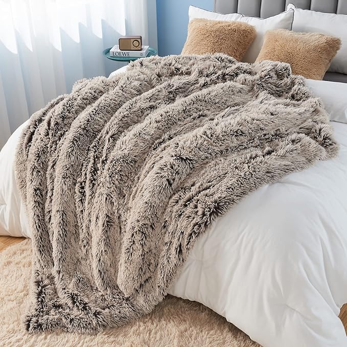 GONAAP Fuzzy Faux Fur Throw Blanket Twin Size Frosty Brown Super Soft Cozy Plush Fuzzy Shaggy Blanket for Couch Sofa Bed (Frosty Brown, Twin(60"x80"))-Ruum Studio Home