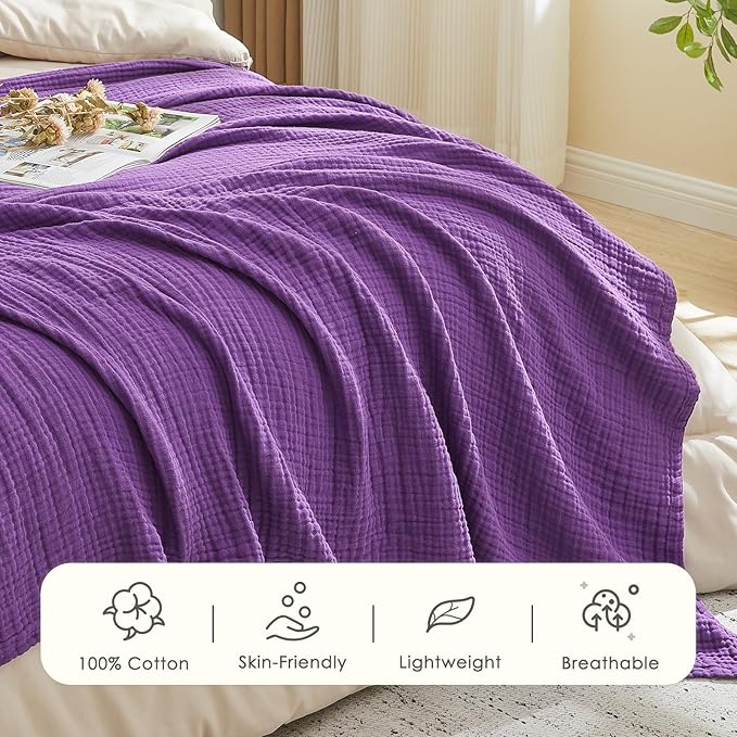 EMME Cotton Muslin Large Throw Blanket Couch Breathable Gauze Blanket Soft Lightweight Bed Blankets Adults (Purple, 50"x70")-Ruum Studio Home