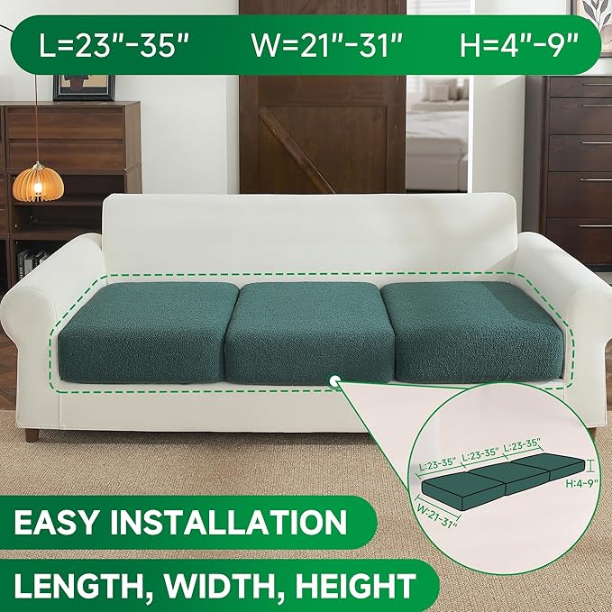 Couch Cushion Covers for Sectional Sofa, Stretch Soft Sofa Slipcovers Washable Wear-Resistant Universal Furniture Protector for Living Room(3 Seaters Covers, Green)-Ruum Studio Home