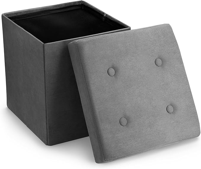 Sorbus Storage Ottoman Bench – Collapsible/Folding Bench Chest with Cover – Perfect Toy and Shoe Chest, Hope Chest, Pouffe Ottoman, Seat, Foot Rest, – Contemporary Faux Suede (Gray)-Ruum Studio Home