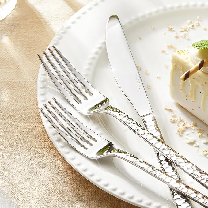 KINGSTONE 20 Piece Hammered Silverware Set, 18/10 Stainless Steel Flatware Set for 4, Cutlery Set for Home, Party, Wedding, Mirror Polished Dishwasher Safe-Ruum Studio Home