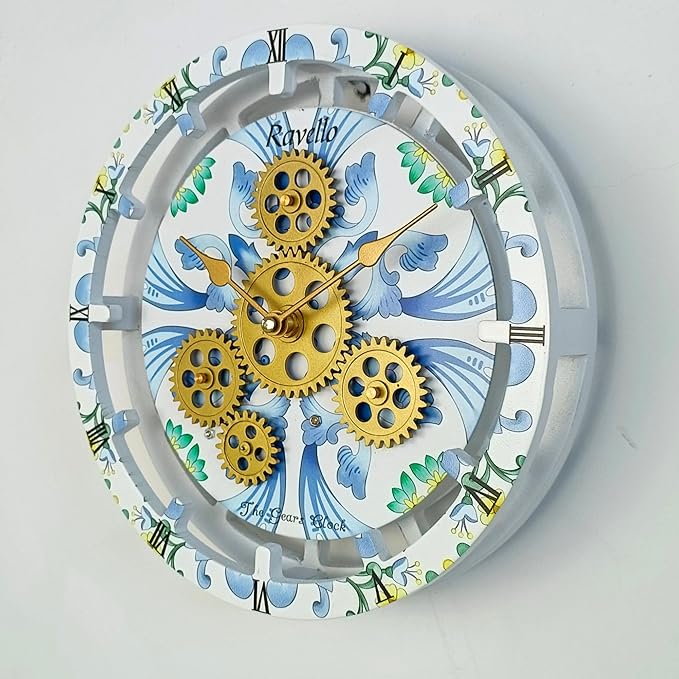 The Gears Clock Wall Clock Italy Collection with Moving Gears (Ravello, 10 inch Round)-Ruum Studio Home