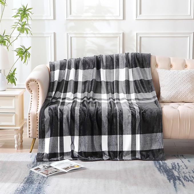 MERRYLIFE Black and White Plaid Throw Blanket Decorative Fleece Throw | Ultra-Plush Colorful | Couch Blanket Travel Lap | Home Gift Use(50" 60",Black White)-Ruum Studio Home