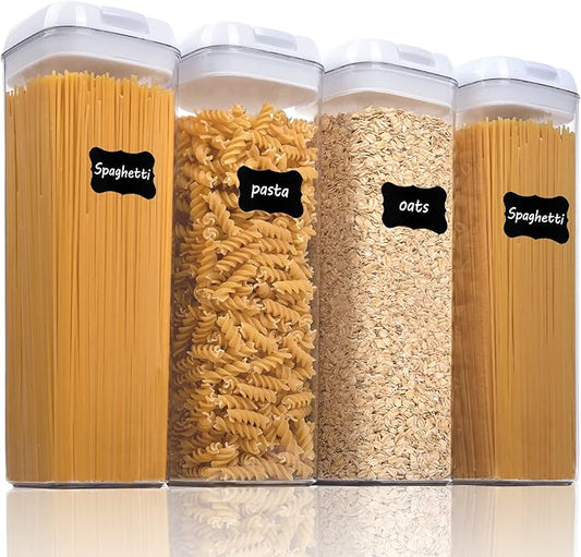 Vtopmart 4 PCS Airtight Food Storage Containers, BPA Free Plastic Spaghetti Pasta Containers with Easy Lock Lids, for Kitchen Pantry Organization and Storage, Include 24 Labels, 1.8L-Ruum Studio Home