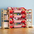 SpaceAid Toy Storage Organizer with 6 Shelves and 12 Bins, Toy Organizers Storage Bookshelf, Kids Bin Shelf Toys Box Bookcase for Bedroom Playroom Organization Room Decor, Red and Pink-Ruum Studio Home