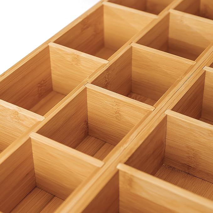 Premium Utensils and Tea Bag Drawer Organizers – 14-Compartment Design with Removable Dividers, Non-Slip Feet, 100% Sustainable Bamboo, 2 Pack-Ruum Studio Home