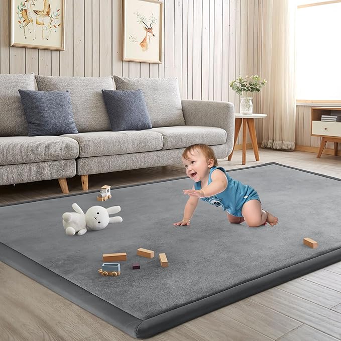 Baby Play Mat for Floor Tummy Time Nursery Rug Muscle Mat Area Rug Playroom Tatami 50 * 50" Memory Foam 1.3" Thick Crawling For Babies,Toddlers, Infants, Kids,Floor Mat(Grey)-Ruum Studio Home