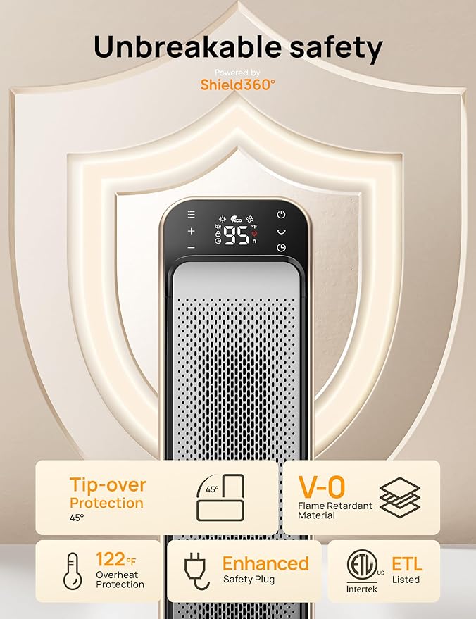 Dreo Space Heater Indoor, 25" 11.5ft/s Fast Portable Room Heater with Remote and Thermostat, 3 Modes, Overheating & Tip-Over Protection, Electric Heaters for Indoor Use Large Room, Bedroom, Gold-Ruum Studio Home
