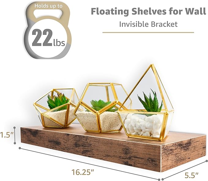 Sorbus Floating Shelves for Wall, Bathroom Shelves Wall Mounted for Kitchen, Bedroom, Bathroom Storage Over Toilet, Hanging Book Shelf for Wall Home Decor Living Room (Mahogany, 3 Pack)-Ruum Studio Home