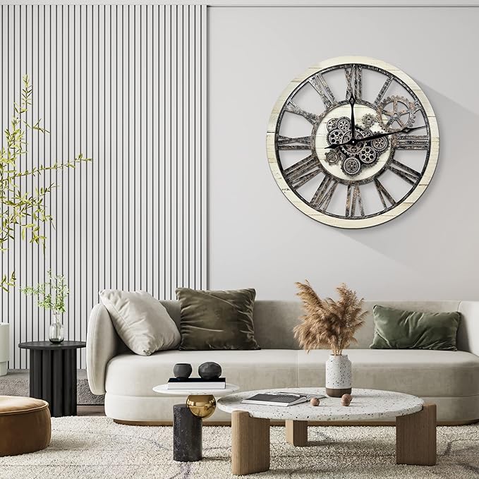 HOIBAI Large Wall Clock, Wall Clocks for Living Room Decor 30 Inch Farmhouse Vintage Rustic Kitchen Wall Decor Vintage Roman Oversized Wall Clock for Home Bedroom House, Moving Gears Clock-Ruum Studio Home