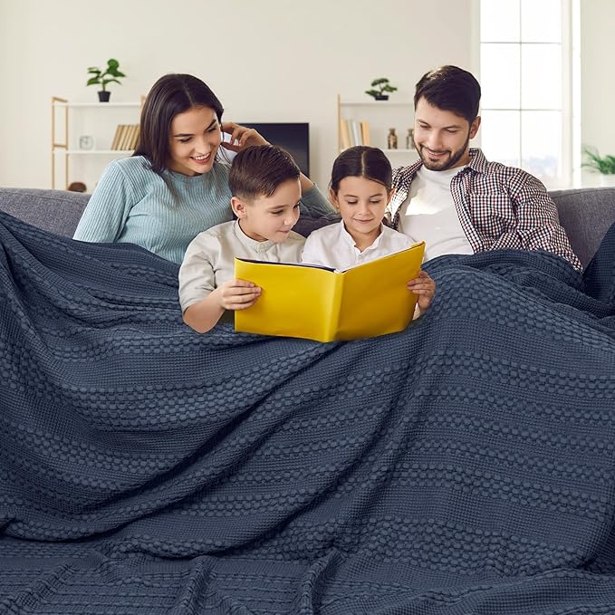 PHF 100% Cotton Waffle Blanket Oversized King 120"x120", Lightweight Breathable Extra Large 10'x10' Summer Blankets for Bed, Giant Big Luxury Aesthetic Woven Bedding for Home Decor, Dark Navy-Ruum Studio Home