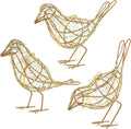 Artisan Handmade Gold-Wire Woven Bird Statues Trio Table Decor- Modern Farmhouse Shelf Decor with Hanging Chain, Multi-Pose Metal Bird Figurines for Home Office & Holiday Display-Ruum Studio Home
