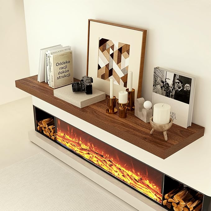 Heimlove 12 Inch Deep Floating Shelves, 48 x 12 inches Long Wall Shelf, Rustic Wood Wall Shelves for Fireplace Mantel, Set of 1 (Walnut)-Ruum Studio Home
