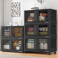 500Qt Stackable Storage Bins with Lids, 125Gal Closet Organizers and Storage Drawer, Plastic Collapsible Storage Bins with Doors, Heavy Duty Store Box Cabinet for Home Kitchen, 5Pack Black-Ruum Studio Home