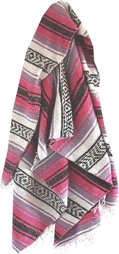 Del Mex Classic Mexican Blanket, Large Authentic Woven Falsa Throw (70"x50"), Artisan Southwest Décor for Beach, Yoga, Outdoors (Pink/Purple)-Ruum Studio Home