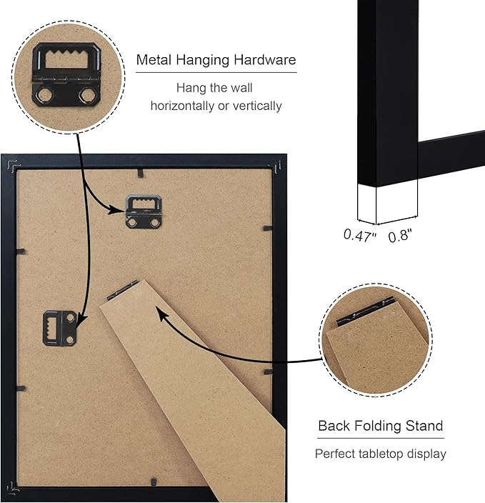 8x10 Picture Frame Set of 4, 8 x 10 Wood Photo Frames with Mat for 5x7, Wooden Frame with Real Glass Cover for Wall and Tabletop Display,Black-Ruum Studio Home