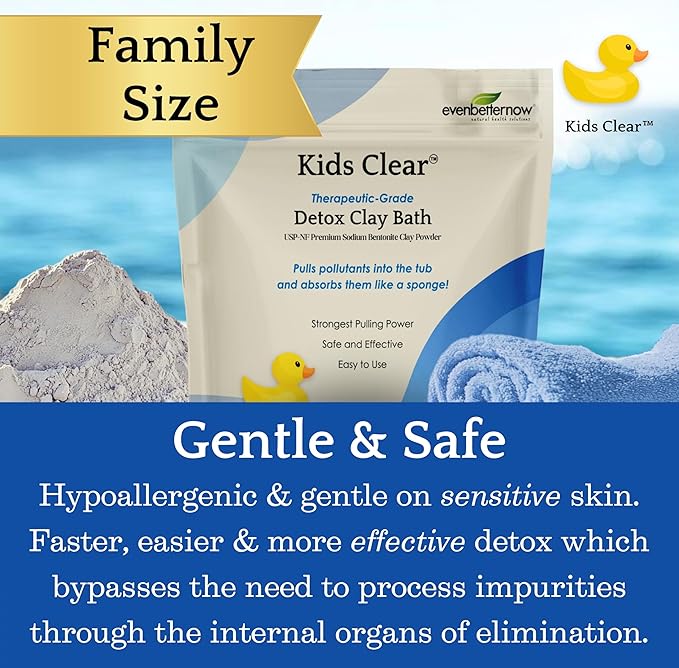 Kids Clear Detox Clay Bath, 100% Pure Sodium Bentonite - Cleansing and Purifying, by -Evenbetternow LLC – 6 lb (96 oz) Family Value Size-Ruum Studio Home