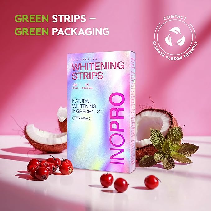 Teeth Whitening Strips 14 Treatments Kit - Teeth Whitener, Peroxide Free, Enamel Safe Green White Strips, Deep Stains Removal - Instant Teeth Whitening Without The Harm (28 Strips)-Ruum Studio Home