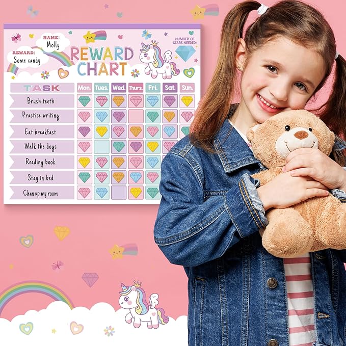 Reward Chart for Kids,Magnetic Behavior Chore Chart for Kids at Home,26 Little Hose Chore Charts,1960 Diamond Stickers,56 Reward Stickers,Incentive Chart to Develop Responsibility and Good Habits,Pink-Ruum Studio Home