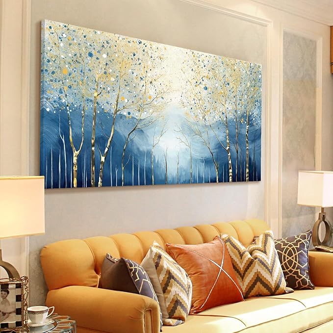 amatop Extra Large Wall Art for Living Room – Modern Forest Landscape Picture Abstract Nature Tree Scenery Canvas Art Prints Blue Wall Decor Oversized Horizontal Birch Artwork Bedroom Office 58x29 Inch-Ruum Studio Home