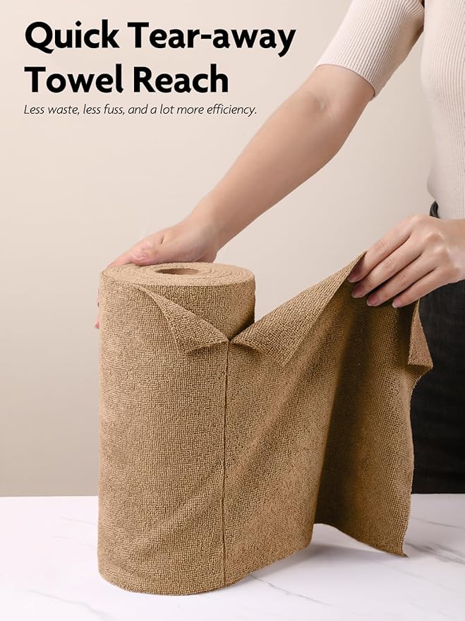 Fantasticlean Microfiber Cleaning Cloth Roll -60 Pack, Tear Away Microfiber Towels, 12" x 12", Reusable, Washable, Scratch Free, Ultra Absorbent Dish Rags for Car, Home, Garage or Shop (Beige & Tan)-Ruum Studio Home