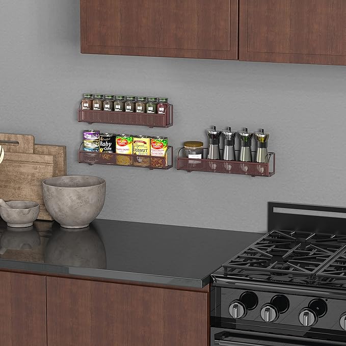 Simple Houseware Wall Mounted Spice Rack Shelves Organizer, Bronze, 3-Pack-Ruum Studio Home