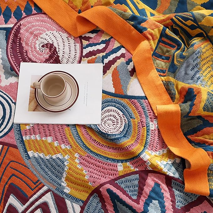 Boho 100% Cotton Muslin Blanket 4-Layer Gauze 80 x 90 Inches Summer Cooling Blanket Floral Decor Soft Cozy for Sofa Bed Coverlet Both Sides (Boho Stars, 80 x 90 in)-Ruum Studio Home