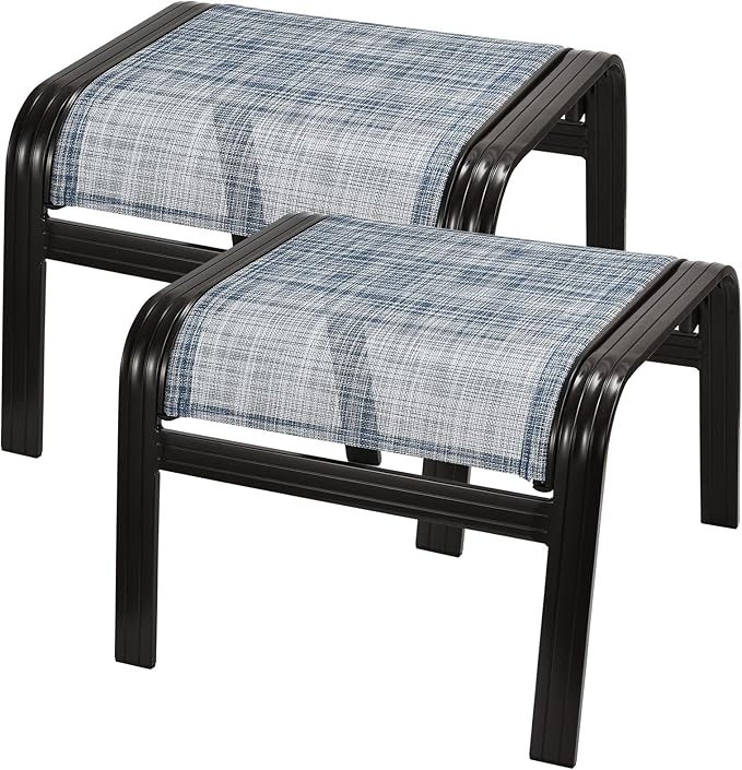 Outdoor Foot Stools Gift for Patio Ottoman Footrest Aluminum Portable Seat Wicker Furniture Stackable Dining Ottoman 2 Pack Blue-Ruum Studio Home