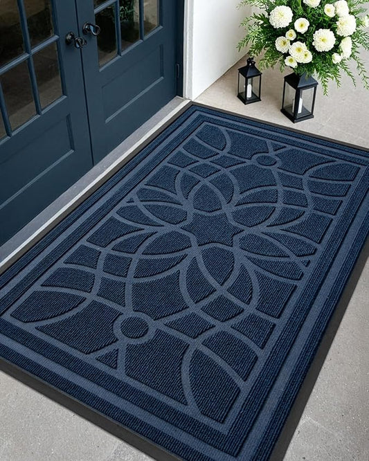DEXI Front Door Mat Outside Entrance, Heavy Duty Non Slip Low Profile Doormat for Entryway, Trap Dirt and Moisture Welcome Mats, Easy Clean, Patio, Garage, 5x3, Blue-Ruum Studio Home