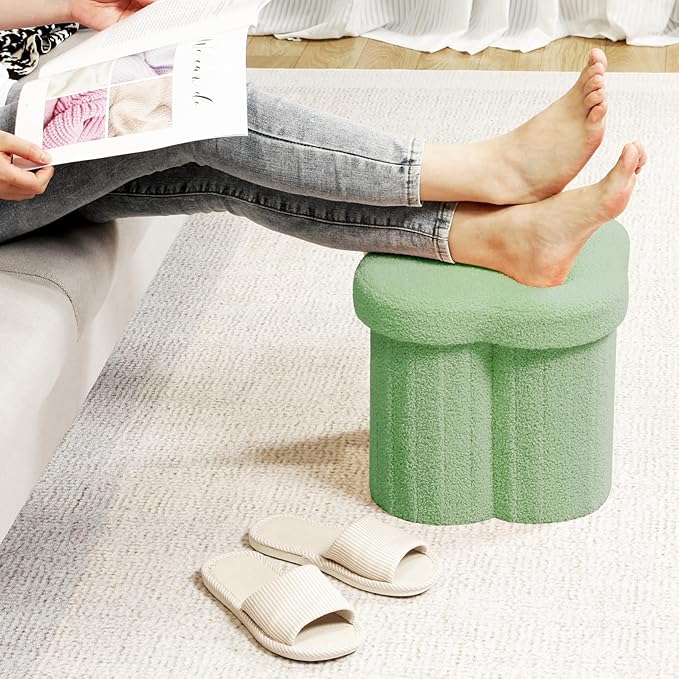 B FSOBEIIALEO Storage Ottoman Cube, Flowers Shaped Ottomans with Storage Foot Stool Footrest for Lving Room, Boucle Ottoman Seat for Dorm Room,Faux Teddy Fur, Green 12.6"x12.6"x12.6"-Ruum Studio Home