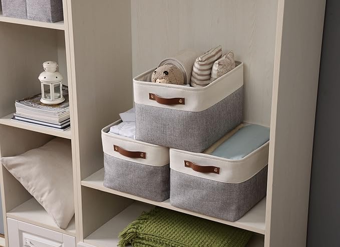 DECOMOMO Storage Bins Fabric Storage Baskets for Shelves, Linen Closet Organization Toys Nursery (Grey and White, Large - 1 Pack)-Ruum Studio Home