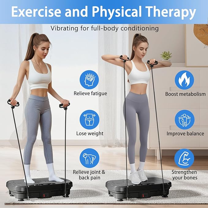 Vibration Plate Exercise Machine, Full Body Shaker Workout Vibration Plate for Lymphatic Drainage Weight Loss, Waver Vibrating Fitness Platform with Resistance Bands, Low Noise Home Fitness for Adults-Ruum Studio Home