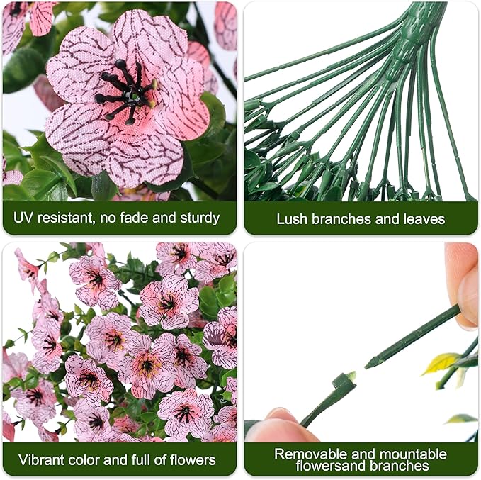 Artificial Faux Outdoor Outside Flowers Plants, 2 PCS Fake Silk UV Resistant Look Real Pink Daisy Trailing Vines for Front Door Porch Planter Urn Patio Balcony Decoration-Ruum Studio Home